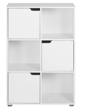 Houten Boekenkast met 6 Compartimenten en Deuren – Staande Opbergkast voor Woonkamer, Slaapkamer of Kantoor