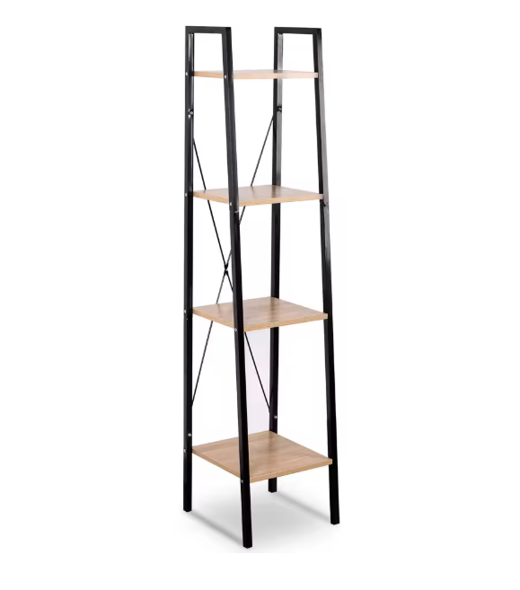 Industriële Boekenkast met 4 Planken – Houten Opbergrek met Metalen Frame voor Woonkamer of Kantoor