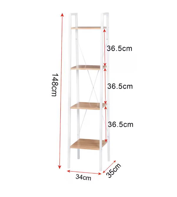 Industriële Boekenkast met 4 Planken – Houten Opbergrek met Metalen Frame voor Woonkamer of Kantoor