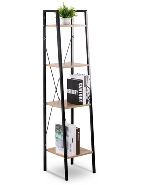 Industriële Boekenkast met 4 Planken – Houten Opbergrek met Metalen Frame voor Woonkamer of Kantoor