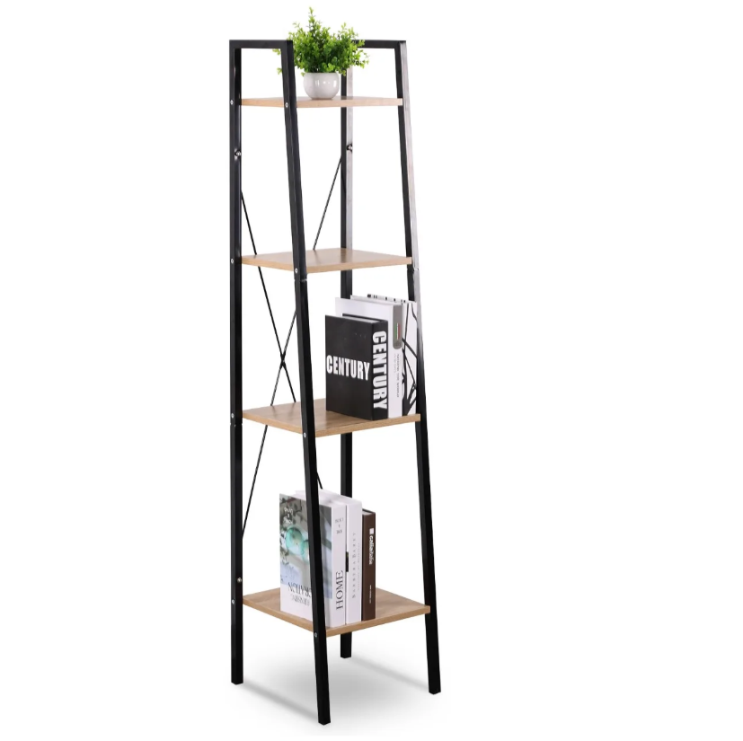 Industriële Boekenkast met 4 Planken – Houten Opbergrek met Metalen Frame voor Woonkamer of Kantoor