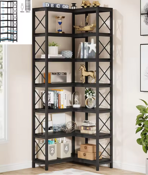 Industriële Boekenkast met 6 Planken – Hoge Houten Opbergrek met Metaal voor Woonkamer of Slaapkamer