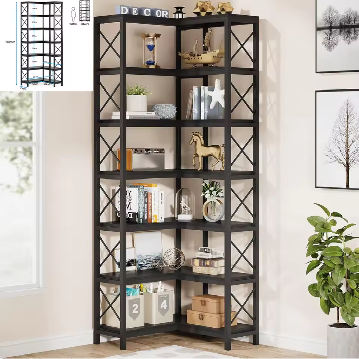 Industriële Boekenkast met 6 Planken – Hoge Houten Opbergrek met Metaal voor Woonkamer of Slaapkamer