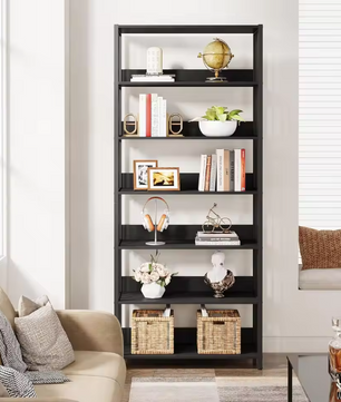 Industriële Boekenkast met 6 Planken – Hoge Houten Opbergrek met Metaal voor Woonkamer of Slaapkamer