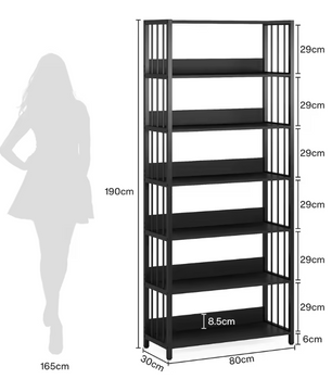 Industriële Boekenkast met 6 Planken – Hoge Houten Opbergrek met Metaal voor Woonkamer of Slaapkamer