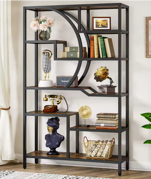 Industriële Boekenkast met 6 Planken – Houten Opbergrek met Metalen Frame, Vintage Open Etagère 175 cm