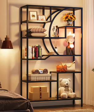 Industriële Boekenkast met 6 Planken – Houten Opbergrek met Metalen Frame, Vintage Open Etagère 175 cm