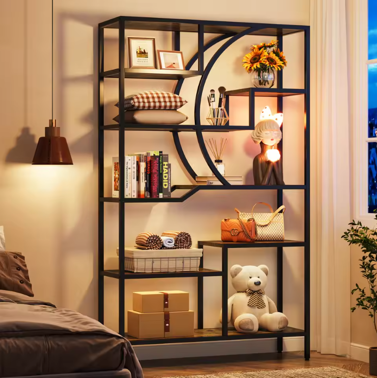 Industriële Boekenkast met 6 Planken – Houten Opbergrek met Metalen Frame, Vintage Open Etagère 175 cm