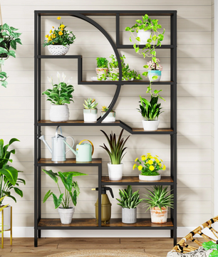 Industriële Boekenkast met 6 Planken – Houten Opbergrek met Metalen Frame, Vintage Open Etagère 175 cm