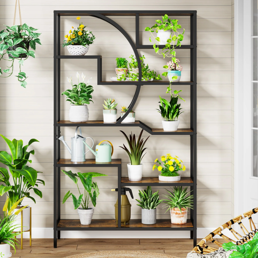 Industriële Boekenkast met 6 Planken – Houten Opbergrek met Metalen Frame, Vintage Open Etagère 175 cm