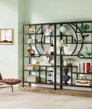 Industriële Boekenkast met 6 Planken – Houten Opbergrek met Metalen Frame, Vintage Open Etagère 175 cm