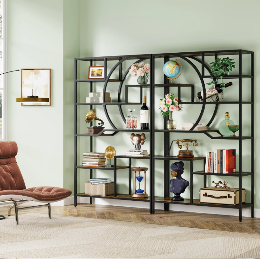 Industriële Boekenkast met 6 Planken – Houten Opbergrek met Metalen Frame, Vintage Open Etagère 175 cm