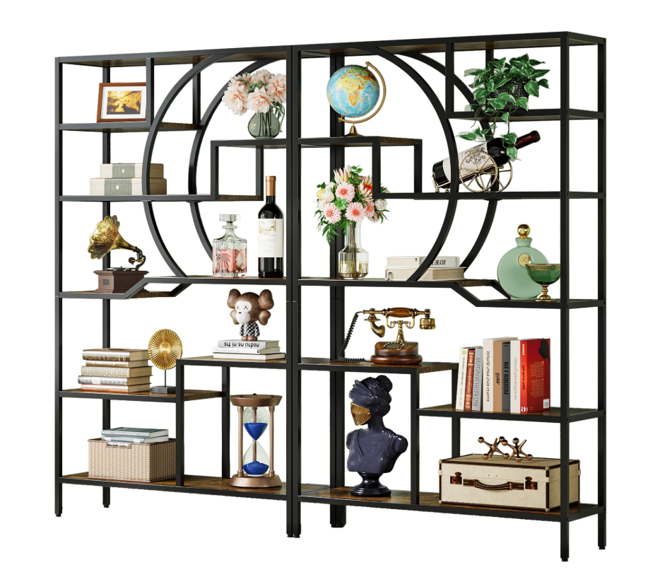 Industriële Boekenkast met 6 Planken – Houten Opbergrek met Metalen Frame, Vintage Open Etagère 175 cm