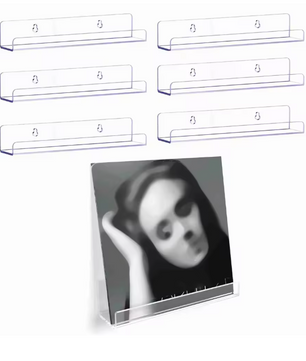Set van 6 Transparante Acryl Wandrekken voor LP’s – Stijlvolle Platenhouders voor Muurdecoratie
