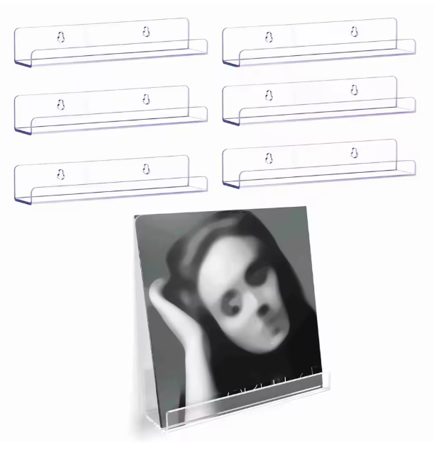 Set van 6 Transparante Acryl Wandrekken voor LP’s – Stijlvolle Platenhouders voor Muurdecoratie