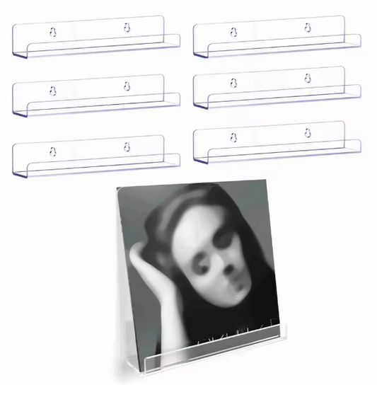 Set van 6 Transparante Acryl Wandrekken voor LP’s – Stijlvolle Platenhouders voor Muurdecoratie