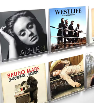 Set van 6 Transparante Acryl Wandrekken voor LP’s – Stijlvolle Platenhouders voor Muurdecoratie