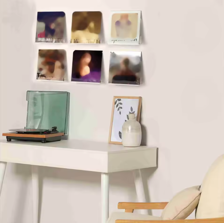 Set van 6 Transparante Acryl Wandrekken voor LP’s – Stijlvolle Platenhouders voor Muurdecoratie