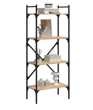 Boekenkast met 4 Planken – Sonoma Eiken Opbergkast van Hout en Staal, Moderne Open Kast voor Woonkamer of Kantoor, 56x31,5x138,5 cm