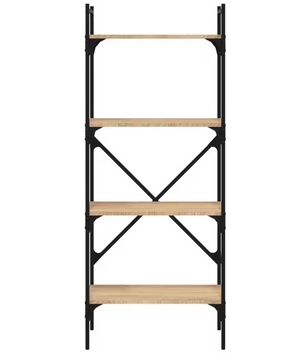 Boekenkast met 4 Planken – Sonoma Eiken Opbergkast van Hout en Staal, Moderne Open Kast voor Woonkamer of Kantoor, 56x31,5x138,5 cm