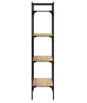 Boekenkast met 4 Planken – Sonoma Eiken Opbergkast van Hout en Staal, Moderne Open Kast voor Woonkamer of Kantoor, 56x31,5x138,5 cm