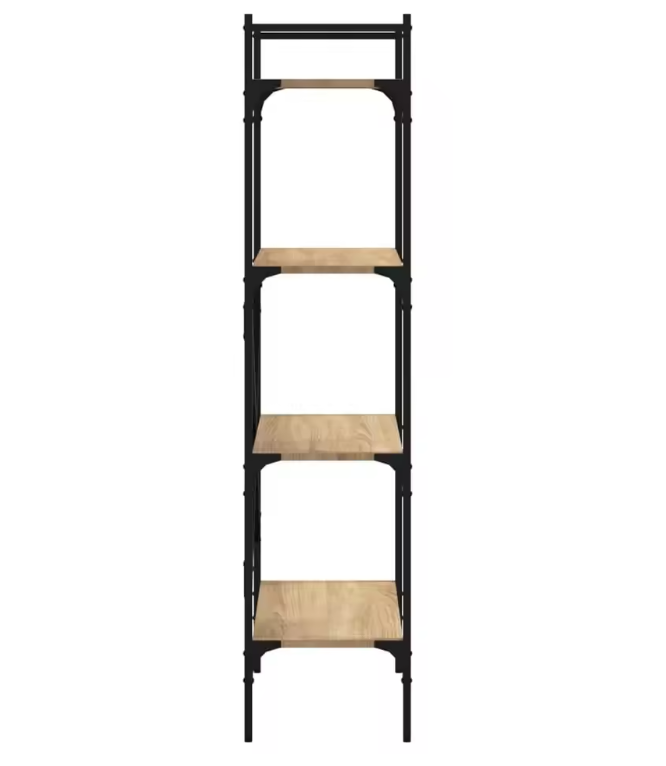 Boekenkast met 4 Planken – Sonoma Eiken Opbergkast van Hout en Staal, Moderne Open Kast voor Woonkamer of Kantoor, 56x31,5x138,5 cm