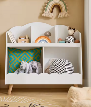 Kinderboekenkast met 5 Compartimenten – Witte Montessori Opbergplank van MDF en Hout, 82x76x35 cm