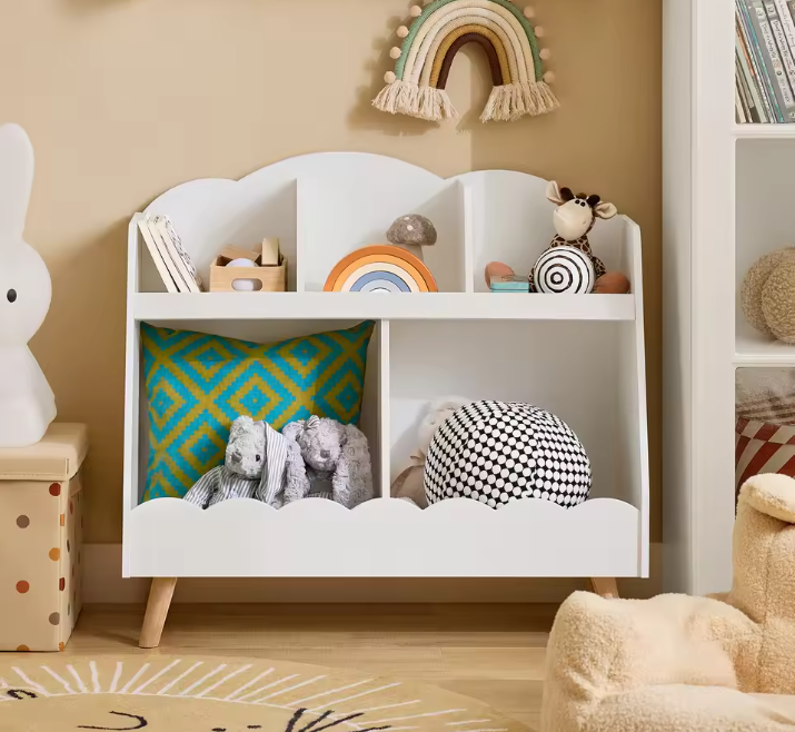 Kinderboekenkast met 5 Compartimenten – Witte Montessori Opbergplank van MDF en Hout, 82x76x35 cm