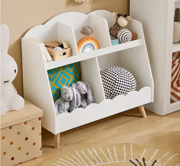 Kinderboekenkast met 5 Compartimenten – Witte Montessori Opbergplank van MDF en Hout, 82x76x35 cm