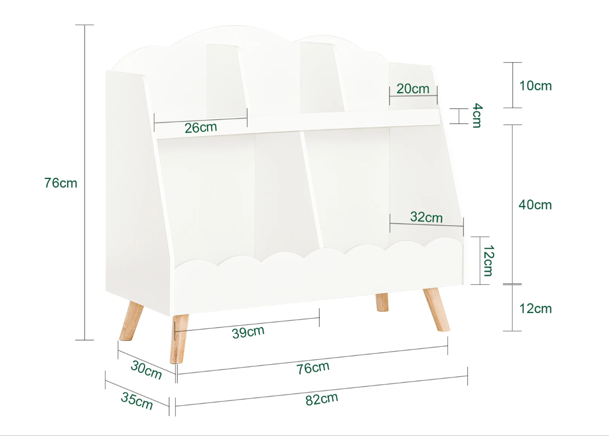 Kinderboekenkast met 5 Compartimenten – Witte Montessori Opbergplank van MDF en Hout, 82x76x35 cm