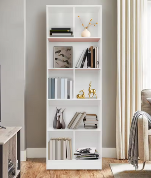 Moderne Vloerstaande Boekenkast met 5 Planken – Witte Houten Opbergkast voor Boeken, Decor en Accessoires