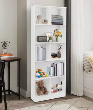 Moderne Vloerstaande Boekenkast met 5 Planken – Witte Houten Opbergkast voor Boeken, Decor en Accessoires