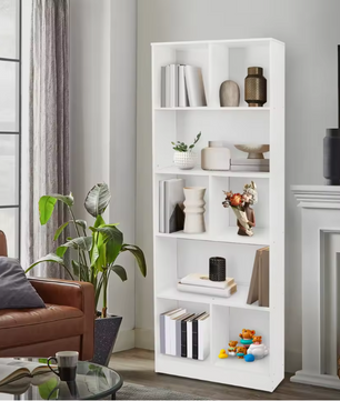 Moderne Vloerstaande Boekenkast met 5 Planken – Witte Houten Opbergkast voor Boeken, Decor en Accessoires