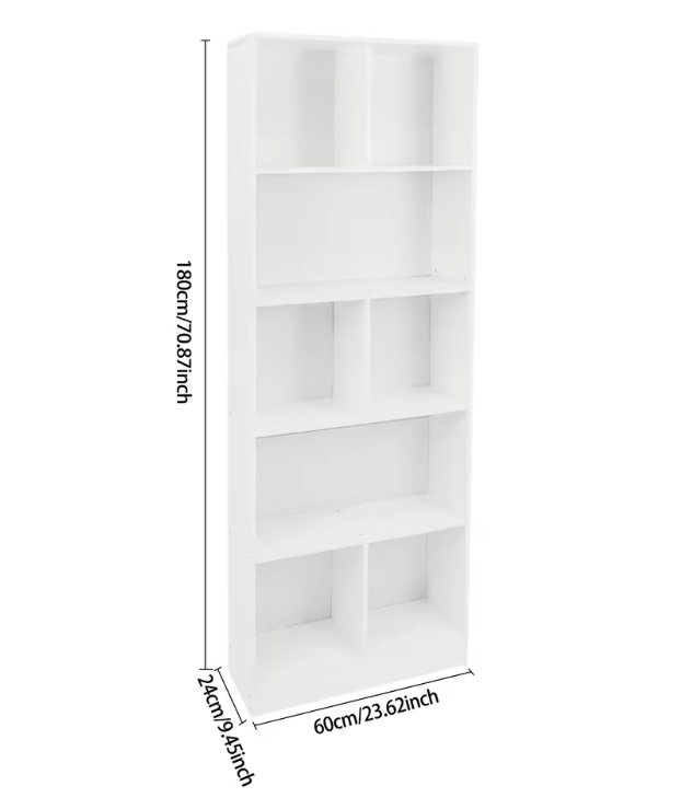 Moderne Vloerstaande Boekenkast met 5 Planken – Witte Houten Opbergkast voor Boeken, Decor en Accessoires