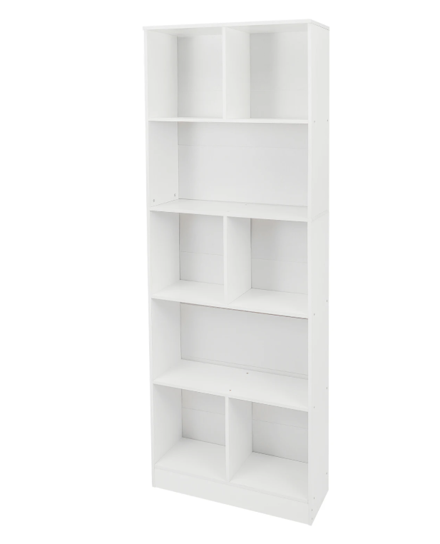 Moderne Vloerstaande Boekenkast met 5 Planken – Witte Houten Opbergkast voor Boeken, Decor en Accessoires