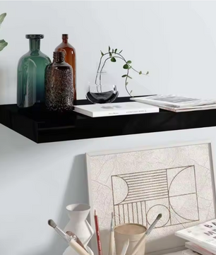 Hoogglans Zwarte Zwevende Wandplank 40x23x3,8 cm – MDF Wandrek met Onzichtbare Bevestiging