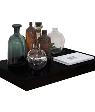 Hoogglans Zwarte Zwevende Wandplank 40x23x3,8 cm – MDF Wandrek met Onzichtbare Bevestiging