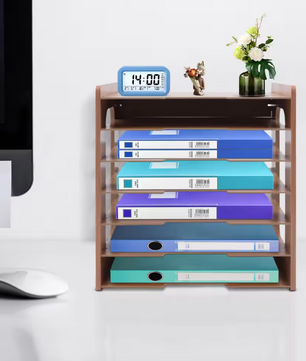 7-Laags Houten Bureau Organizer – Verbrede Papieren Lade met 7 Compartimenten, Modern en Ruimtebesparend