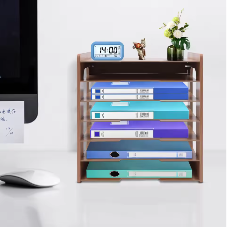 7-Laags Houten Bureau Organizer – Verbrede Papieren Lade met 7 Compartimenten, Modern en Ruimtebesparend
