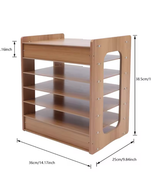 7-Laags Houten Bureau Organizer – Verbrede Papieren Lade met 7 Compartimenten, Modern en Ruimtebesparend