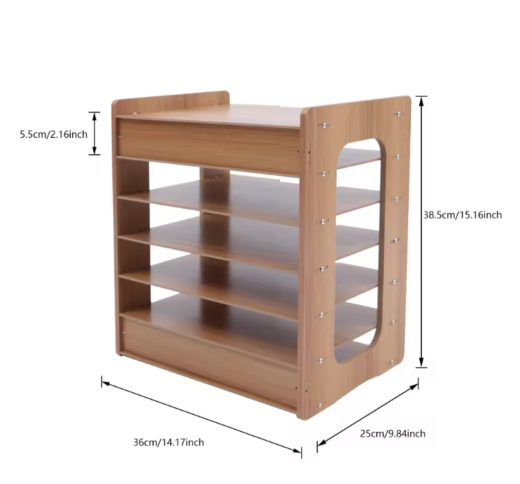 7-Laags Houten Bureau Organizer – Verbrede Papieren Lade met 7 Compartimenten, Modern en Ruimtebesparend