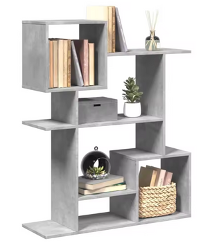 Stevig Betongrijs Kamerscherm Boekenplank – Multifunctioneel Opbergmeubel van Houtcomposiet, 92x29x112 cm