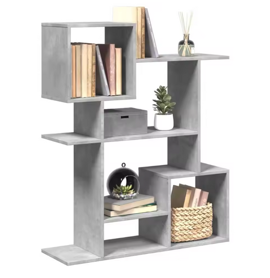 Stevig Betongrijs Kamerscherm Boekenplank – Multifunctioneel Opbergmeubel van Houtcomposiet, 92x29x112 cm