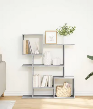 Stevig Betongrijs Kamerscherm Boekenplank – Multifunctioneel Opbergmeubel van Houtcomposiet, 92x29x112 cm