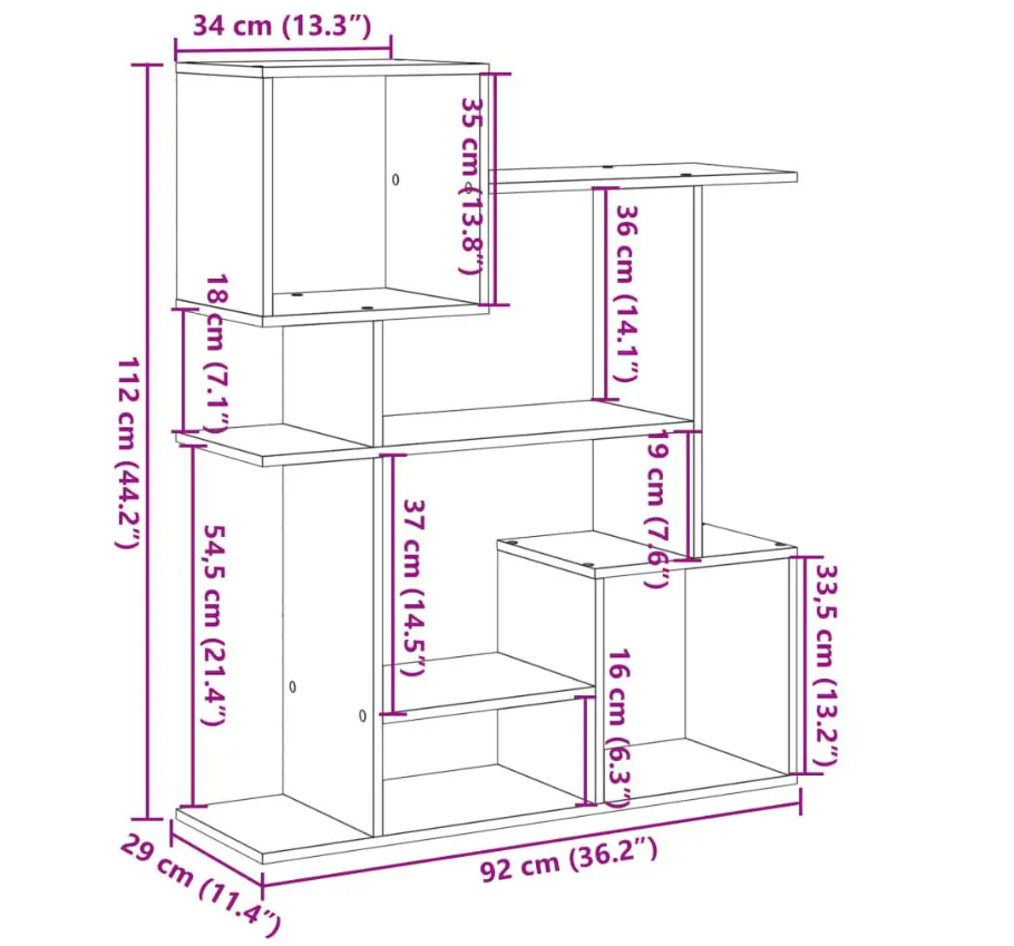 Stevig Betongrijs Kamerscherm Boekenplank – Multifunctioneel Opbergmeubel van Houtcomposiet, 92x29x112 cm