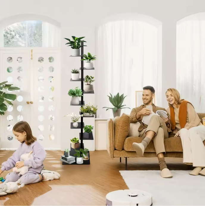 Wervelkolom Boekenplank – Minimalistische Staande Boekenplank Toren met 9 Lagen, Zwart, 39x39x170 cm