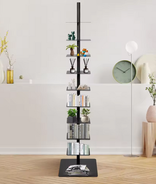 Wervelkolom Boekenplank – Minimalistische Staande Boekenplank Toren met 9 Lagen, Zwart, 39x39x170 cm
