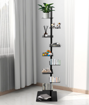 Wervelkolom Boekenplank – Minimalistische Staande Boekenplank Toren met 9 Lagen, Zwart, 39x39x170 cm