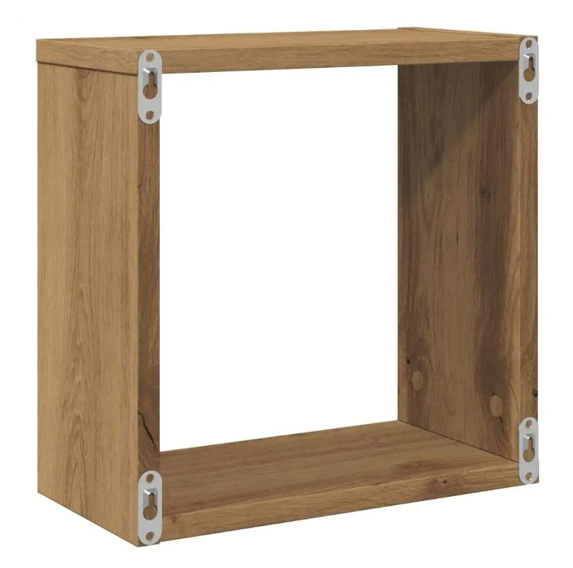 Set van 6 Houten Kubusplanken – Wandplanken in Ambachtelijk Eiken, 30x15x30 cm, Modern Modulair Ontwerp