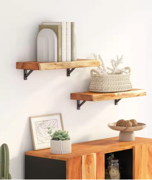 Houten Wandplank van Massief Acaciahout – Rechthoekige Live Edge Plank 40x30x3,8 cm, Rustiek en Duurzaam Wanddecor